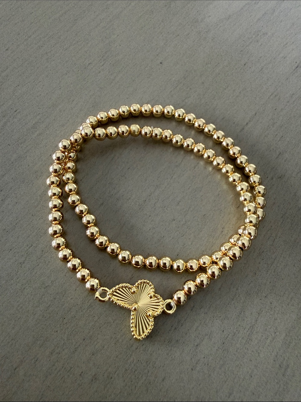Gold Beaded Bracelet with Butterfly Charm - Women Jewelry